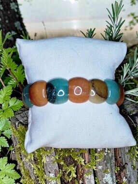 Multicolored Natural Stone Pillow Bead Bracelet